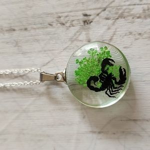 PRESSED Real flower and simulated Scorpion Necklace 925 Chain